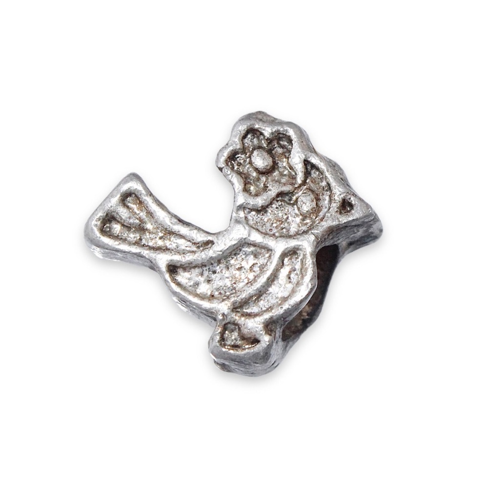 Vintage Partridge Bird with Flower Slide Charm Silver Tone Slider for Bracelet